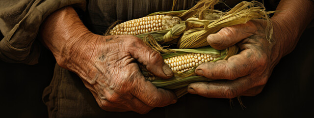 Farmers hands holding corn