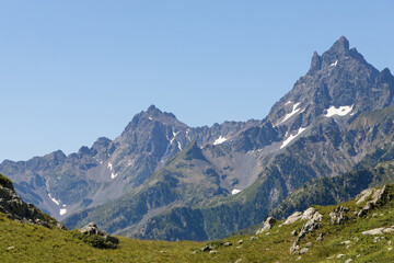 Fototapeta na wymiar Grand Pic de Belledonne is the summit on the mountain range at nearly 3000m