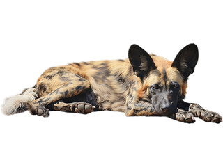 African Wild Dog Resting, Transparent Background