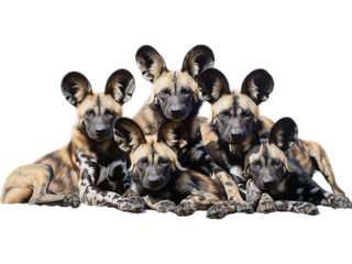 African Wild Dog Social Bonding, No Background