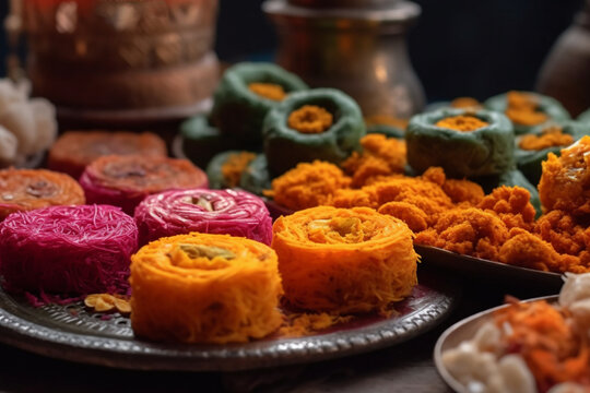 Indian sweets Doda barfi motichur ladu and jaleb, ai generation