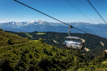 Carousel cable car in the mountains