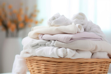 Fototapeta na wymiar Laundry Room Serenity: Blurred White Clothing Stack