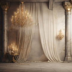 Elegant classy mansion wall mockup template, white royal majestic background