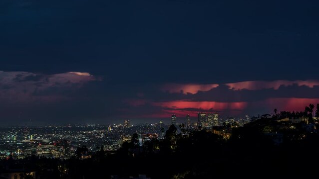 Los Angeles, California during October 4th 2021 Intense and Historic Thunderstorm, Lightning Timelapse