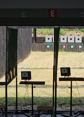 Positions at a sports shooting range prepared for shooting competitions, Wroclaw, Poland.