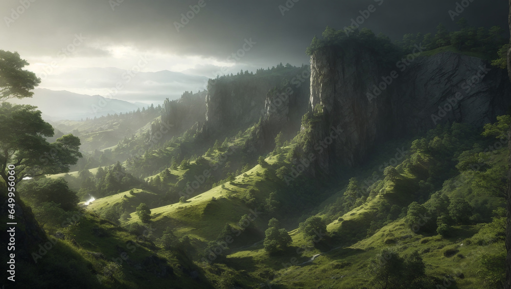 Poster woods and hills in the style of realistic - ai generative
