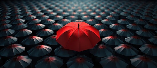 Red Umbrella provides protection and leadership insurance concept Cyber security covers risk rainy season safety unique confident idea under crisis