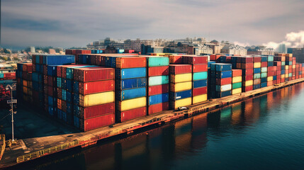 Shipping Containers In Industrial Port . Generative AI