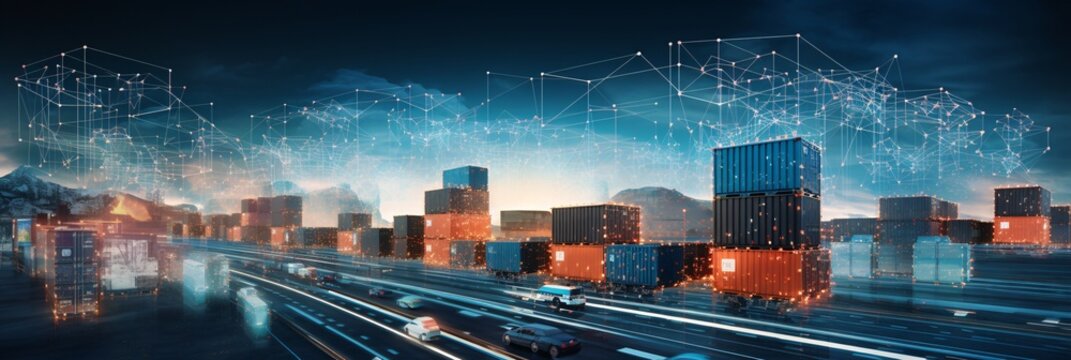 Comprehensive visualization of modern transport and logistics facilitated by cutting-edge technology, complemented by a generous copy space area