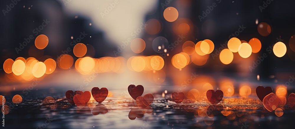 Canvas Prints blurred heart bokeh background with abstract motion of city lights at night