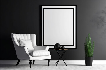 Frame mockup in minimal design room. Photo frame mockup. Blank painting frame for product display