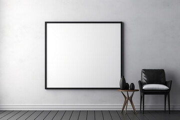 Frame mockup in minimal design room. Photo frame mockup. Blank painting frame for product display