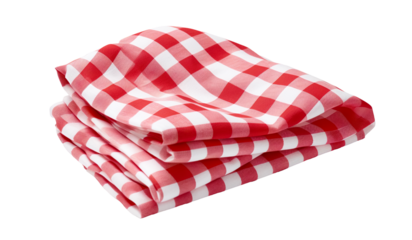 red checkered folded cloth isolated transparent background, gingham checked kitchen towel, picnic decoration element.PNG

