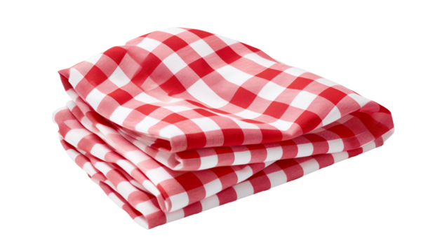 red checkered folded cloth isolated transparent background, gingham checked kitchen towel, picnic decoration element.PNG
