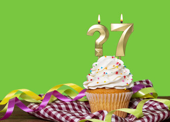 Birthday Cake With Candle Question Mark And Number 7
