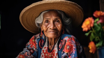 portrait of an old South American woman - obrazy, fototapety, plakaty