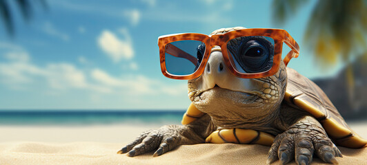 Closeup of turtle with sunglasses