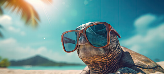 Closeup of turtle with sunglasses