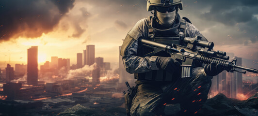 War background Army soldier fighting with guns