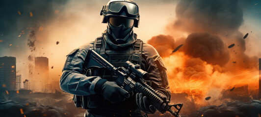 War background Army soldier fighting with guns