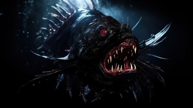 a black fish with sharp teeth