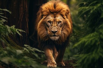 Obraz premium a lion walking in the woods