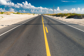 paved highway along the Atlantic Ocean through the islands of North Carolina.