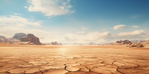 a dry cracked ground with mountains in the background