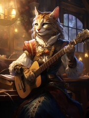 a cat playing a guitar