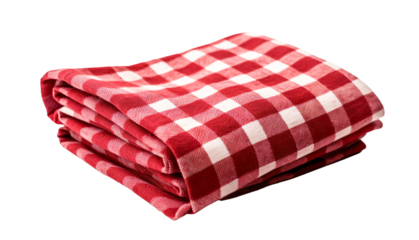 Red checkered folded cloth isolated on transparent, kitchen picnic towel top view. Checked napkin. png
