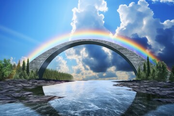 Fototapeta na wymiar a rainbow over a bridge