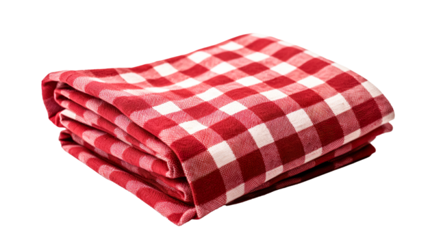 Red checkered folded cloth isolated on transparent, kitchen picnic towel top view. Checked napkin. png
