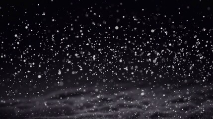 Realistic snowflakes fly in the air on a black background and fall on the snow. Snowfall on a black...