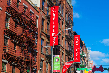 Christmas Decorations in Little Italy, New York, New York, USA