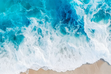 Aerial view of ocean waves splashing, beautiful crystal seawater