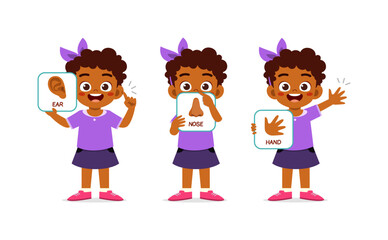 little kid holding body part anatomy poster