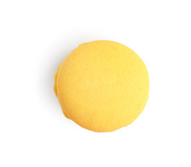 Sweet yellow macaroon on white background