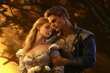 Obrazy na Plexi  Passionate Fantasy romance novel dance. Couple love. Generate Ai