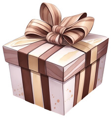 Gift box with bow and ribbon in watercolor style isolated