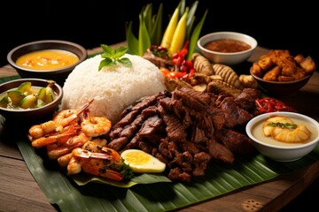 Flavorful Filipino food dishes. Meat plate. Generate Ai