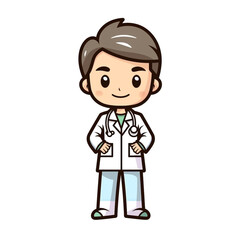 Fototapeta premium Cute smiling cartoon man doctor with a stethoscope isolated on white background.