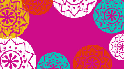 Vector. Perforated color patterns, hand-drawn Papel Picado pattern. Hispanic Heritage Month. Floral pattern for web banner, poster, cover, splash, social network with copy space for your text.