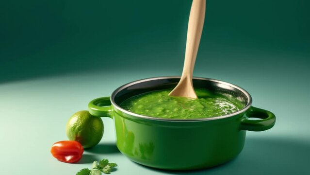 salsa green sauce in a transparent gravy boat, generativ ai