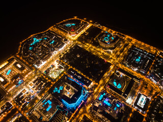 aerial view of illuminated light night city with coast, Tenerife, Canary island