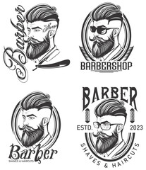 Perfect vector for vintage barber shop monochrome labels