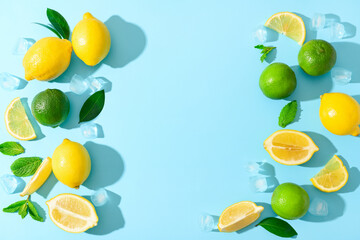 Ingredients for preparing lemonade on blue background