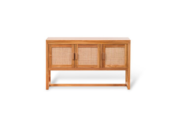 three-door cupboard made of teak wood on a white background