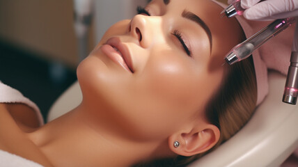 beautiful woman with closed eyes and closed eye at beauty salon.