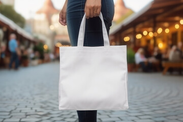 Blank White Tote Bag Mockup, Empty Eco Friendly Shopping Bag Template for Display. Generative AI
